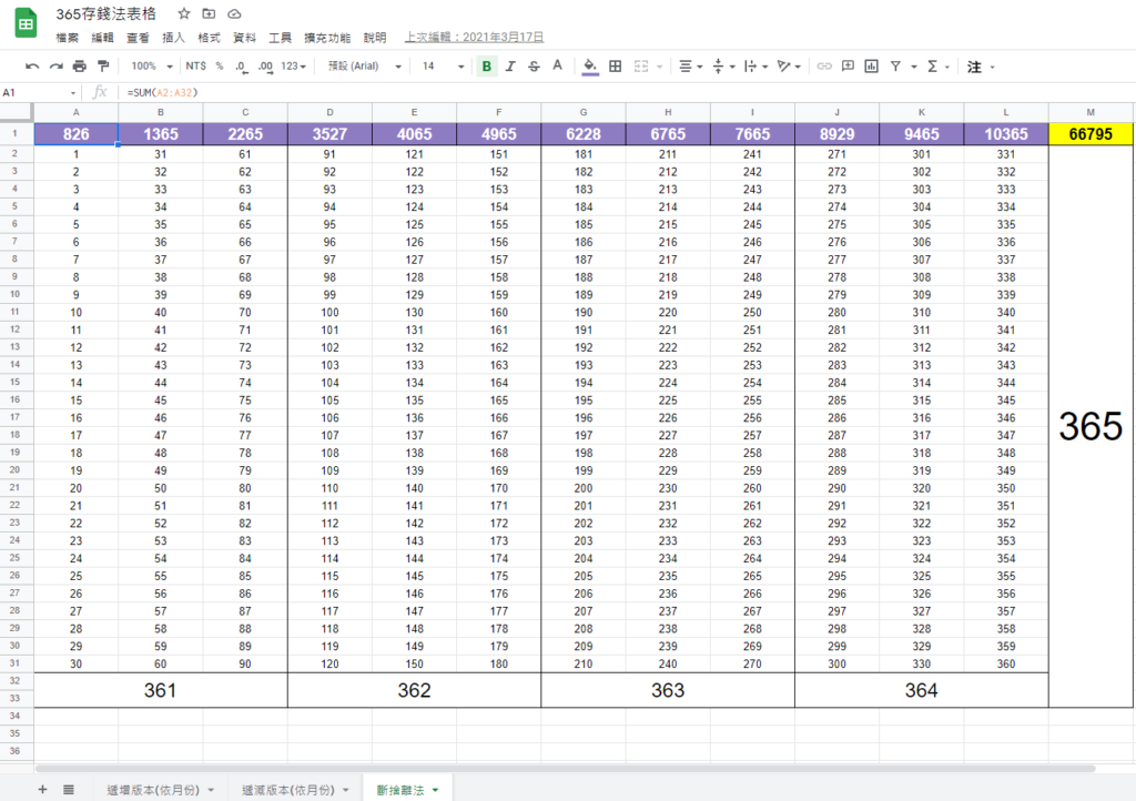 365存錢法表格